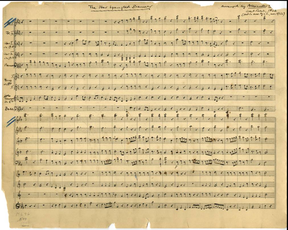Alexander Kyle's 1832 arrangement of "The Star Spangled Banner" written for the West Point Band. Found in the Library of Congress.