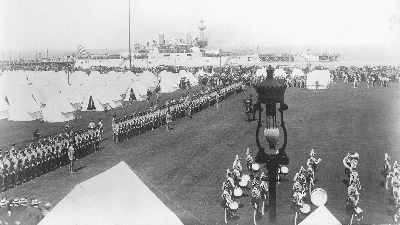 West Point Band performs with the Corps of Cadets at the 1894 Chicago World's Fair.