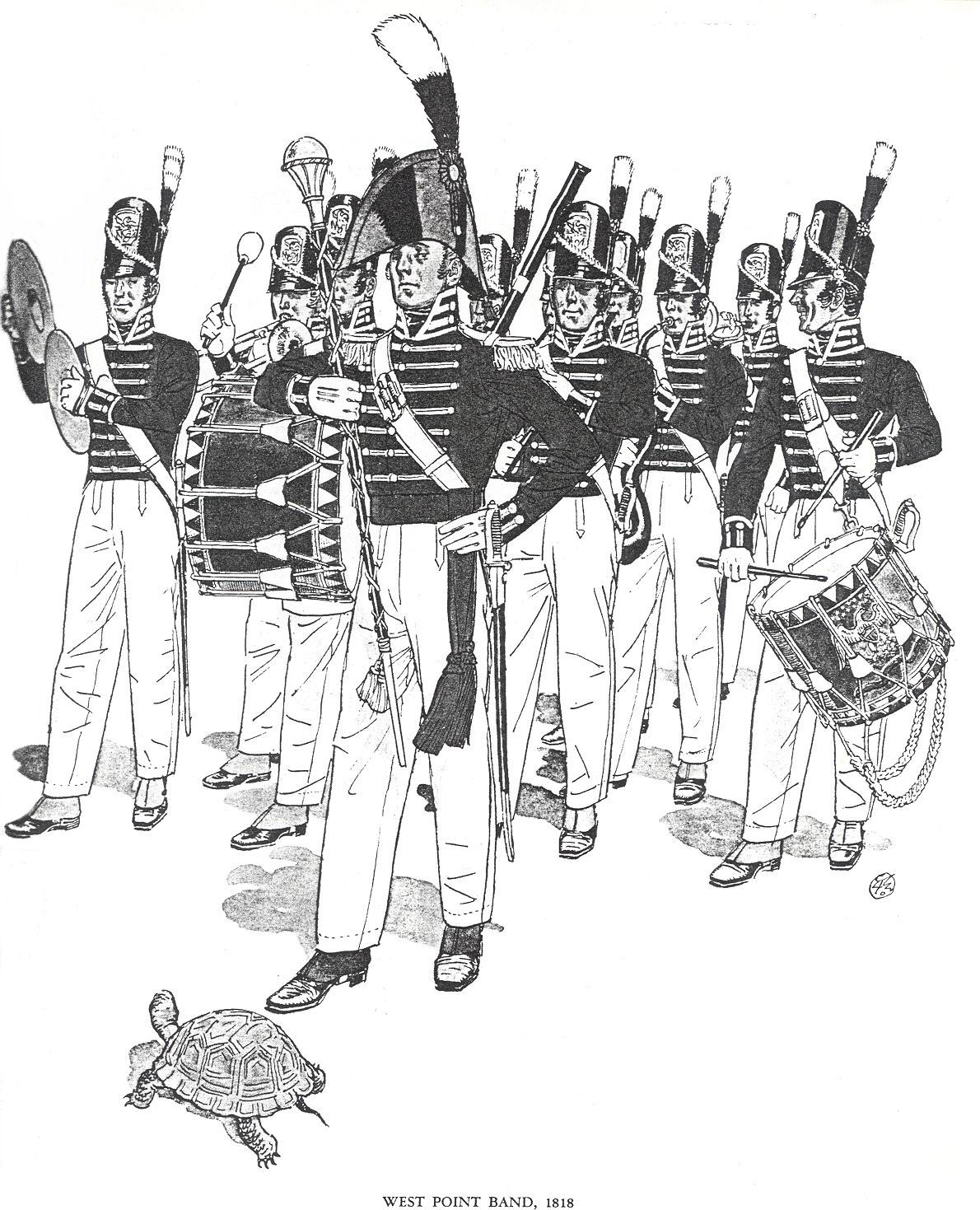 The West Point Band as it could have appeared in 1818. Illustration taken from "Cadet Grey: A Pictoral History of Life at West Point" 1955.