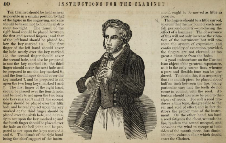 Image of clarinetist in James Kendall's "Clarinet Instruction Book: A Complete School for the Clarinet" published in 1845. A possible clue to what Kendall may have looked like.