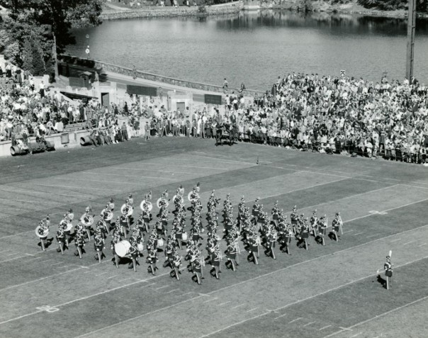 USMA Band at Michie Stadium, West Point. September 1957, the first documented band half-time performance.