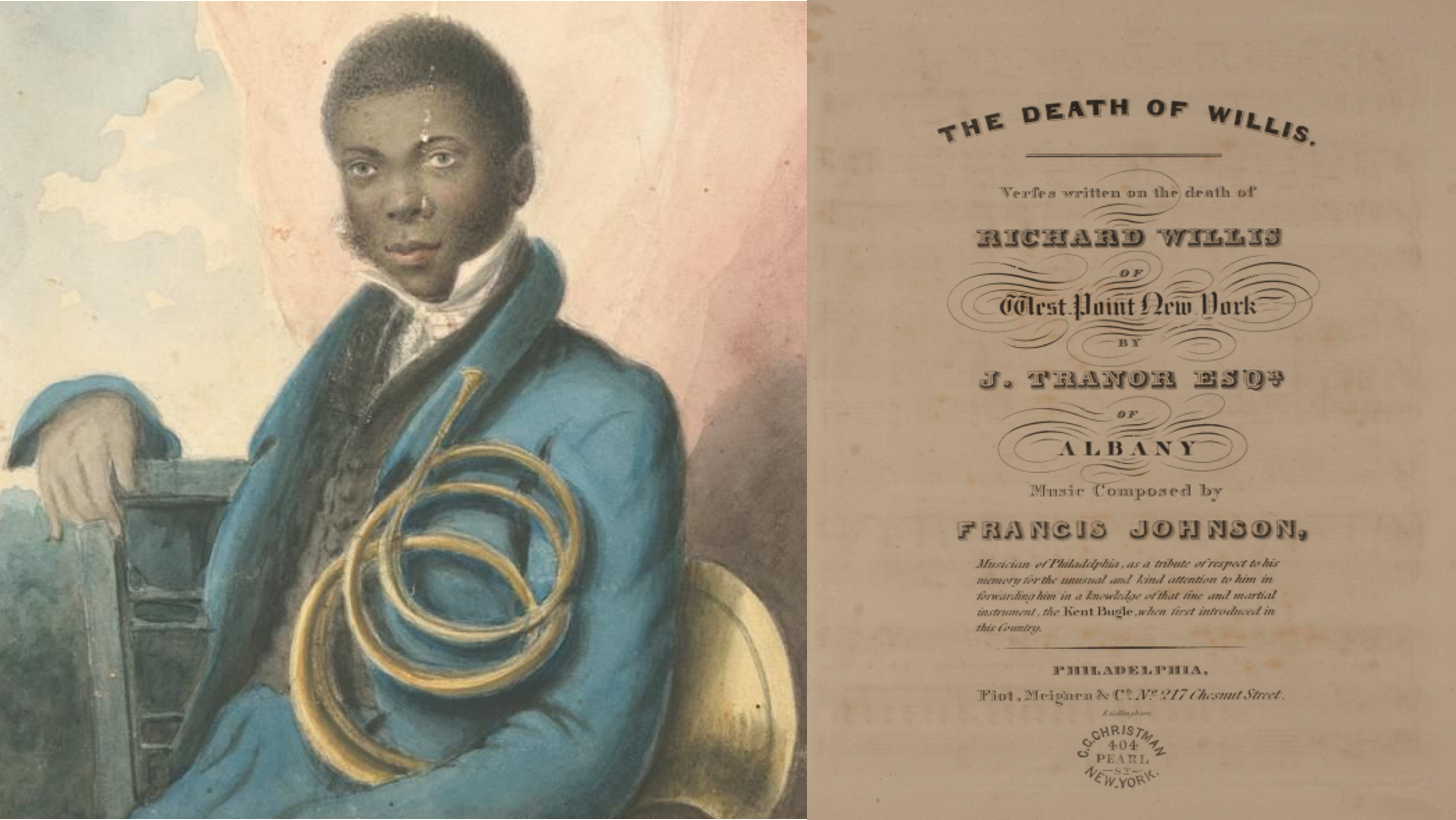 Francis Johnson (1792-1844), renowned keyed bugle player and composer. Johnson composed "The Death of Willis" in honor of Willis after his sudden death in 1830