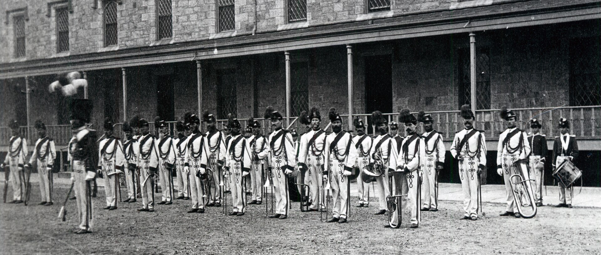 USMA Band in front of Cadet Barracks. 1890.